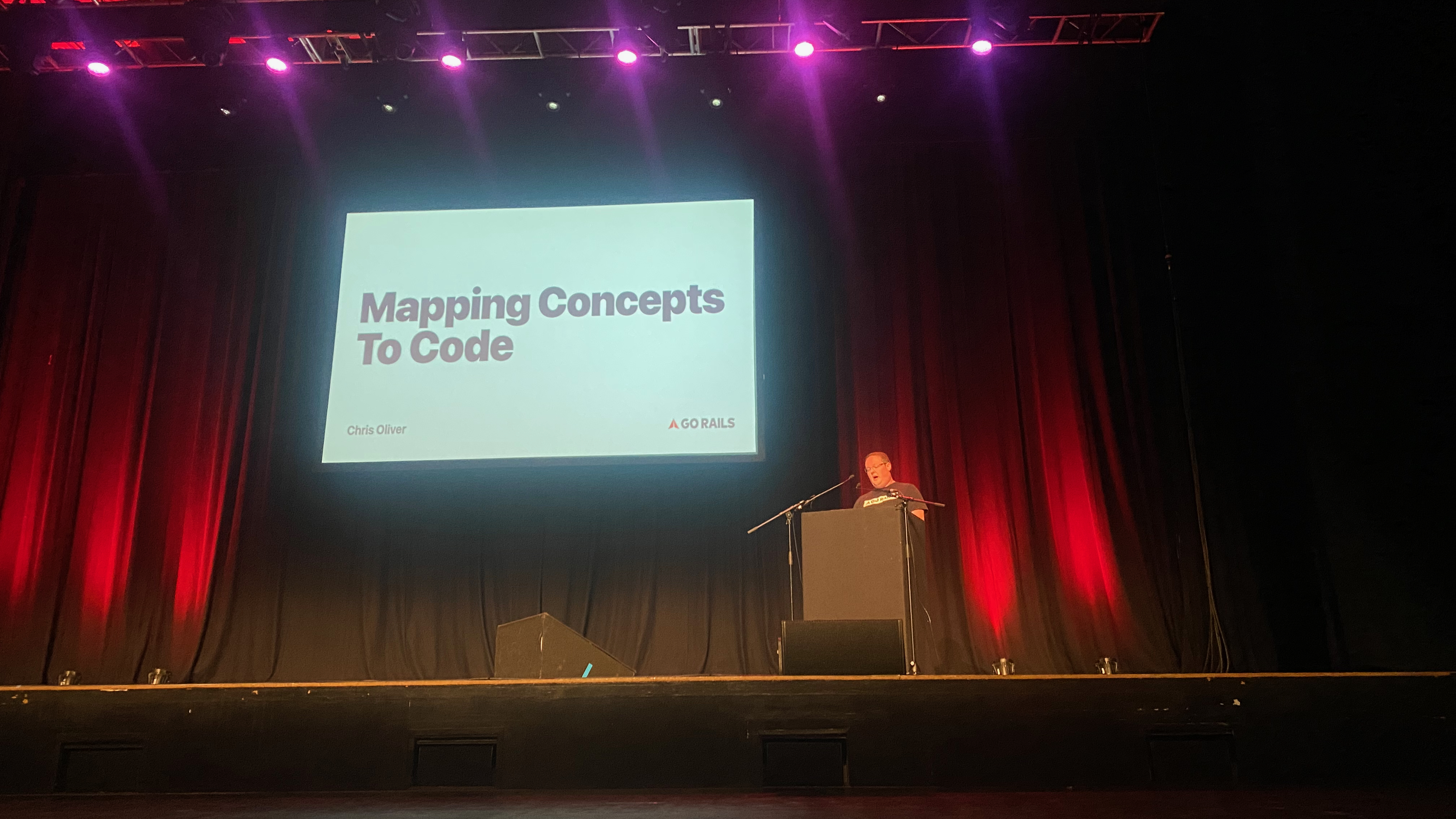 Chris Oliver giving his talk "Mapping Concepts into Code" at Brighton Ruby
2024