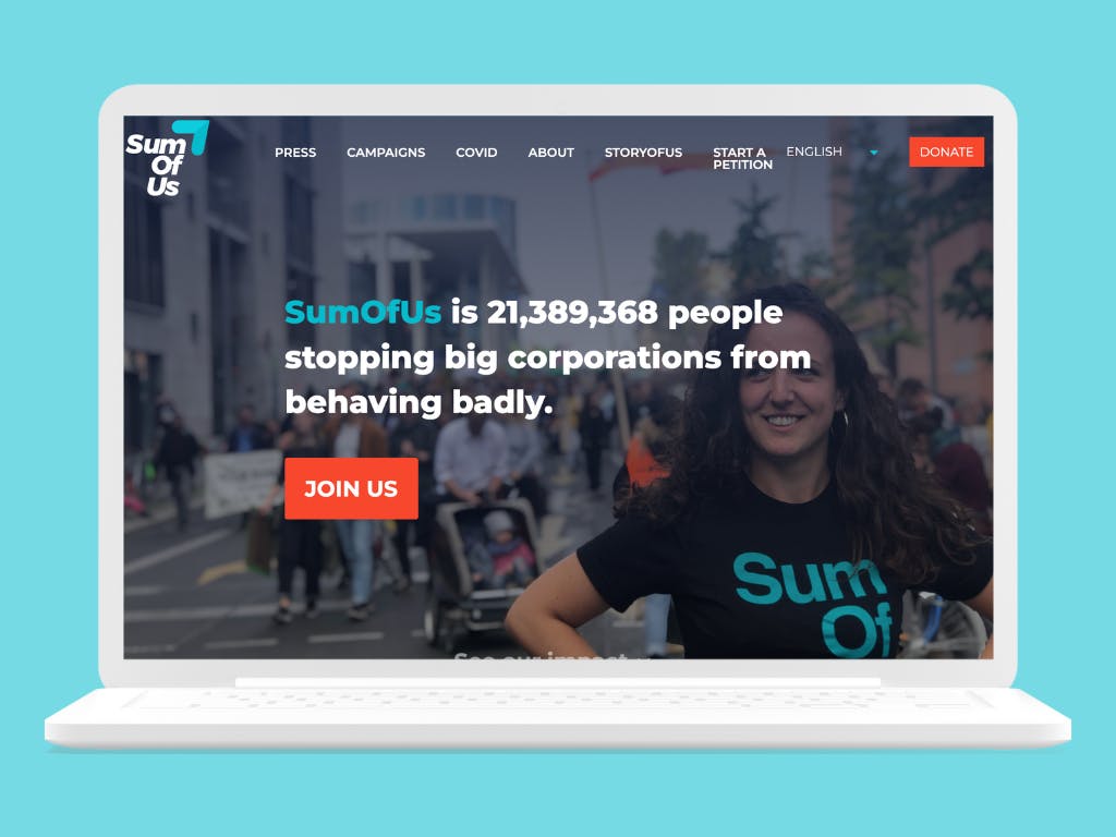 Screenshots from the SumOfUs Website