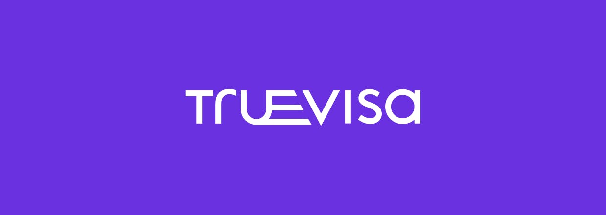 The TrueVisa logo on a purple background