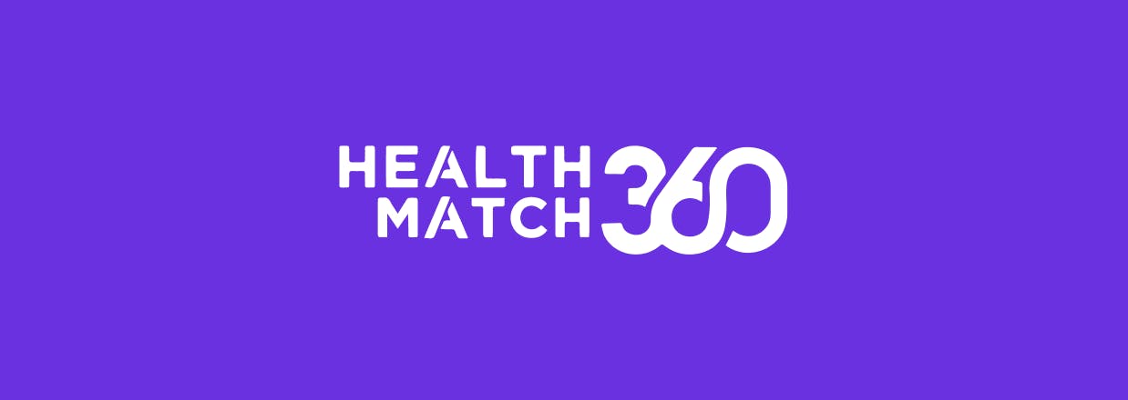 The Health Match 360 logo on a purple background