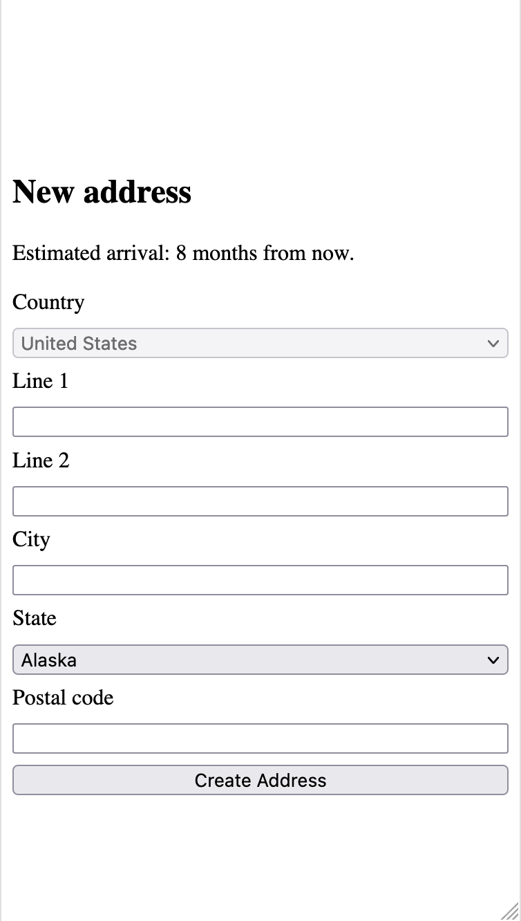 A form collecting information about an Address with the Country select disable